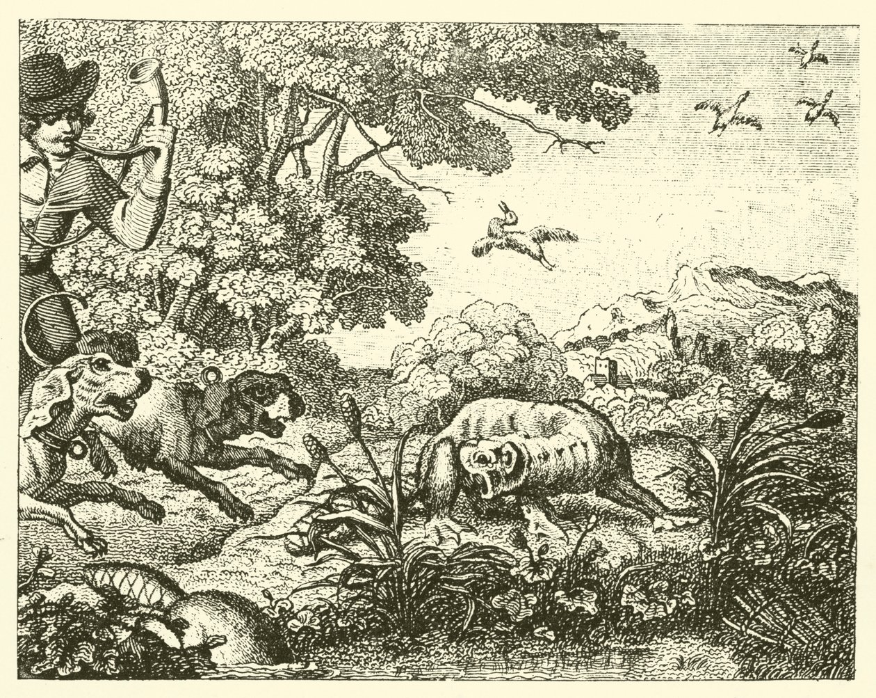 De opgejaagde bever (gravure) door English School