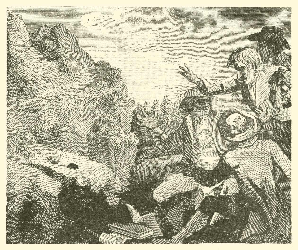 De bergen in arbeid (gravure) door English School