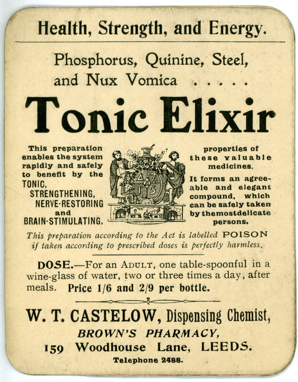 Etiket van Tonic Elixir, begin door English School
