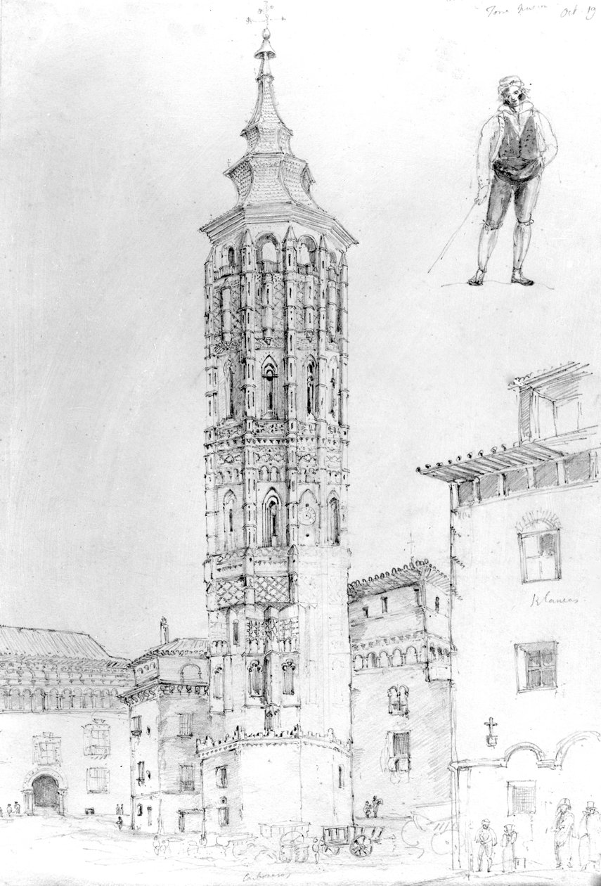 Torre Nueva van Zaragoza, 1831 door English School