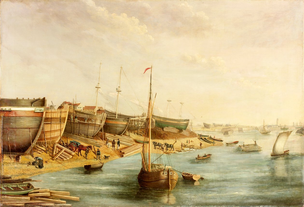 William Piles Scheepswerf, North Sands, ca. 1830 door English School
