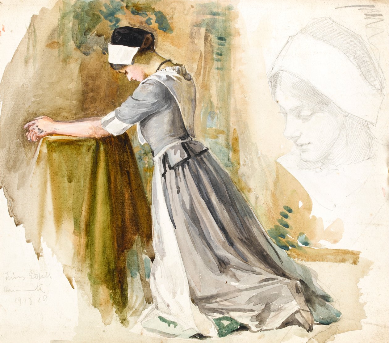 Vrouw in gebed, c.1917 door English School