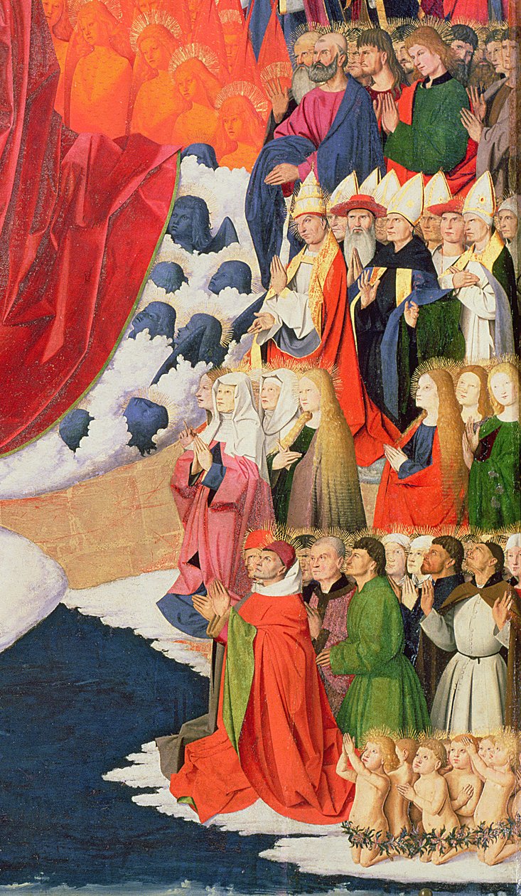 De kroning van de Maagd, voltooid 1454 (detail) door Enguerrand Quarton