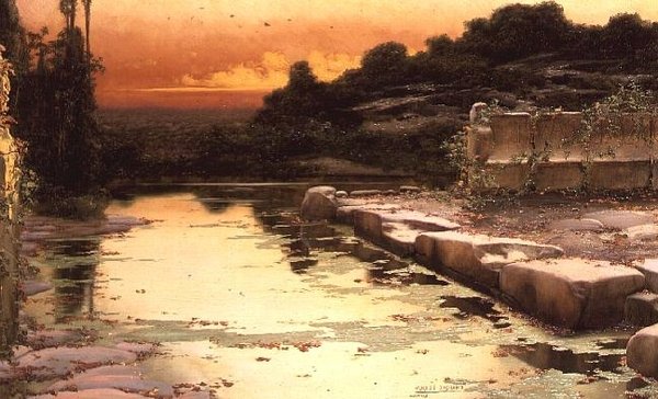 Overstroomde ruïnes bij zonsondergang door Enrique Serra