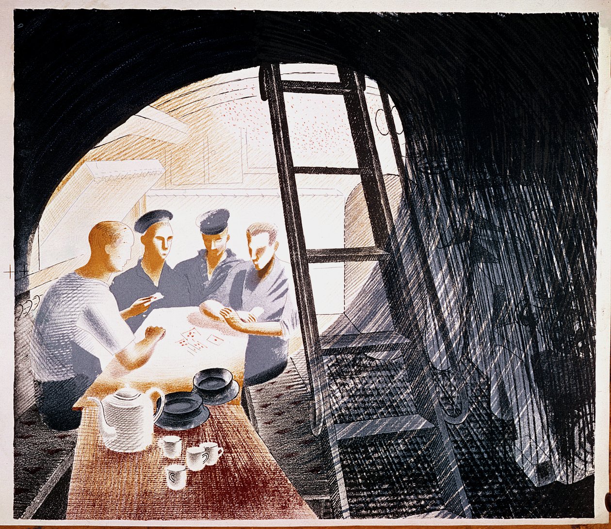 Zeelieden die kaarten spelen door Eric Ravilious