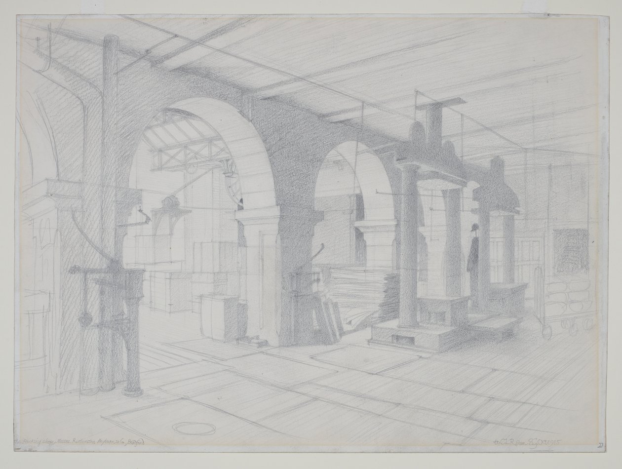 Een verpakkingswinkel, Bradford door Eric Gill
