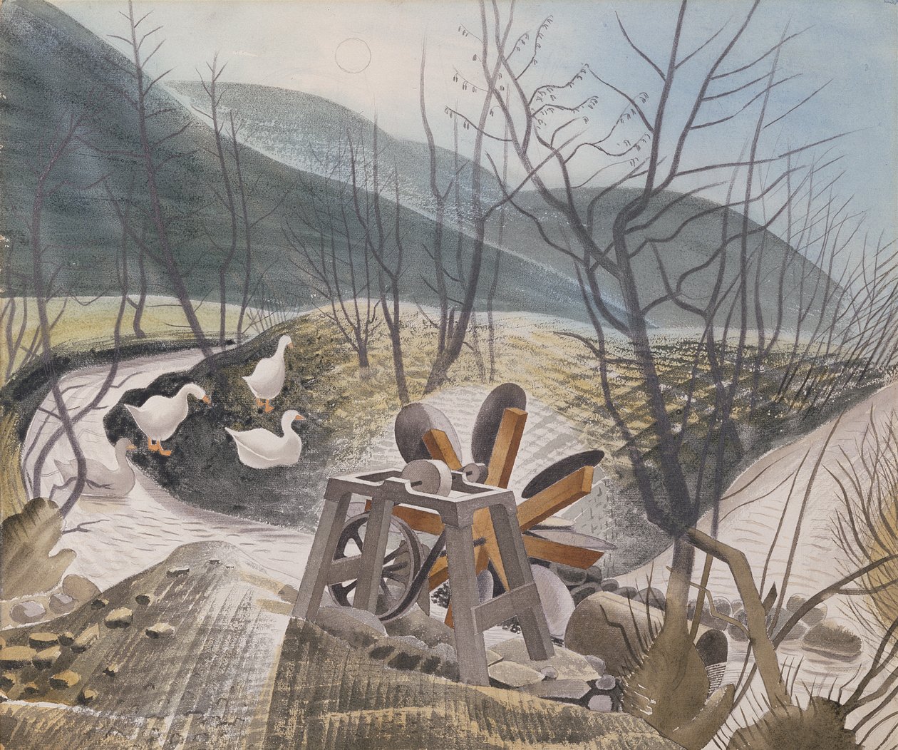 Waterrad, 1938 door Eric Ravilious