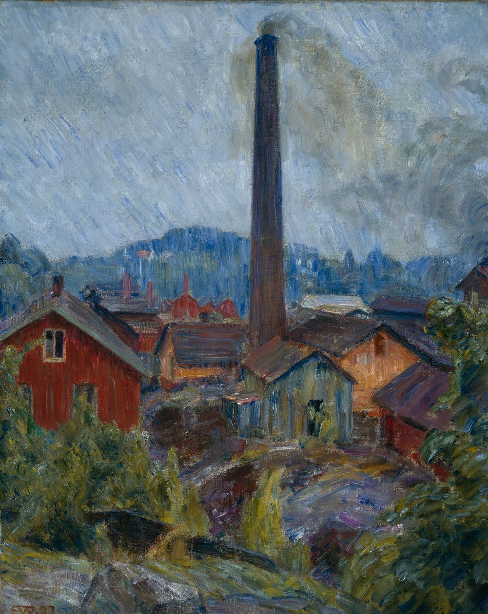 Fabrieksgebouwen bij Lysaker door Erik Theodor Werenskiold