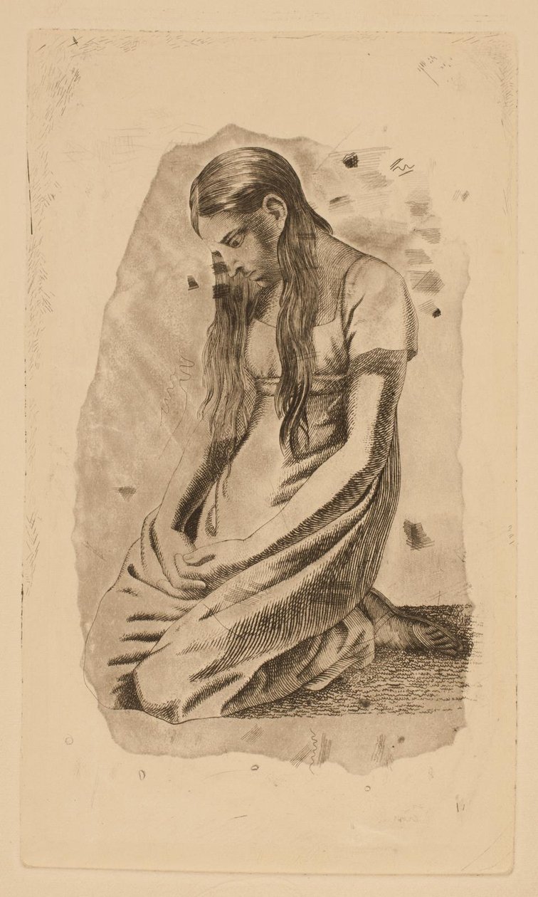 Knielend jong meisje door Erling Eckersberg