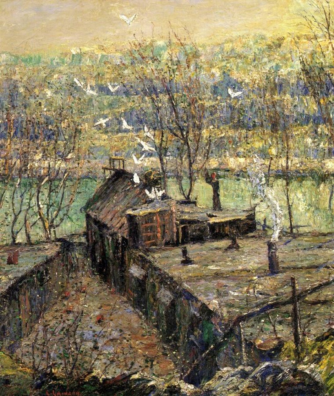Het duivenhok, c.1916 door Ernest Lawson