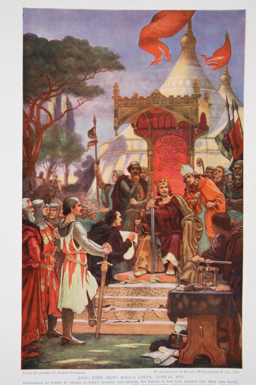 Koning Jan ondertekent de Magna Carta, 15 juni 1215, illustratie uit 
