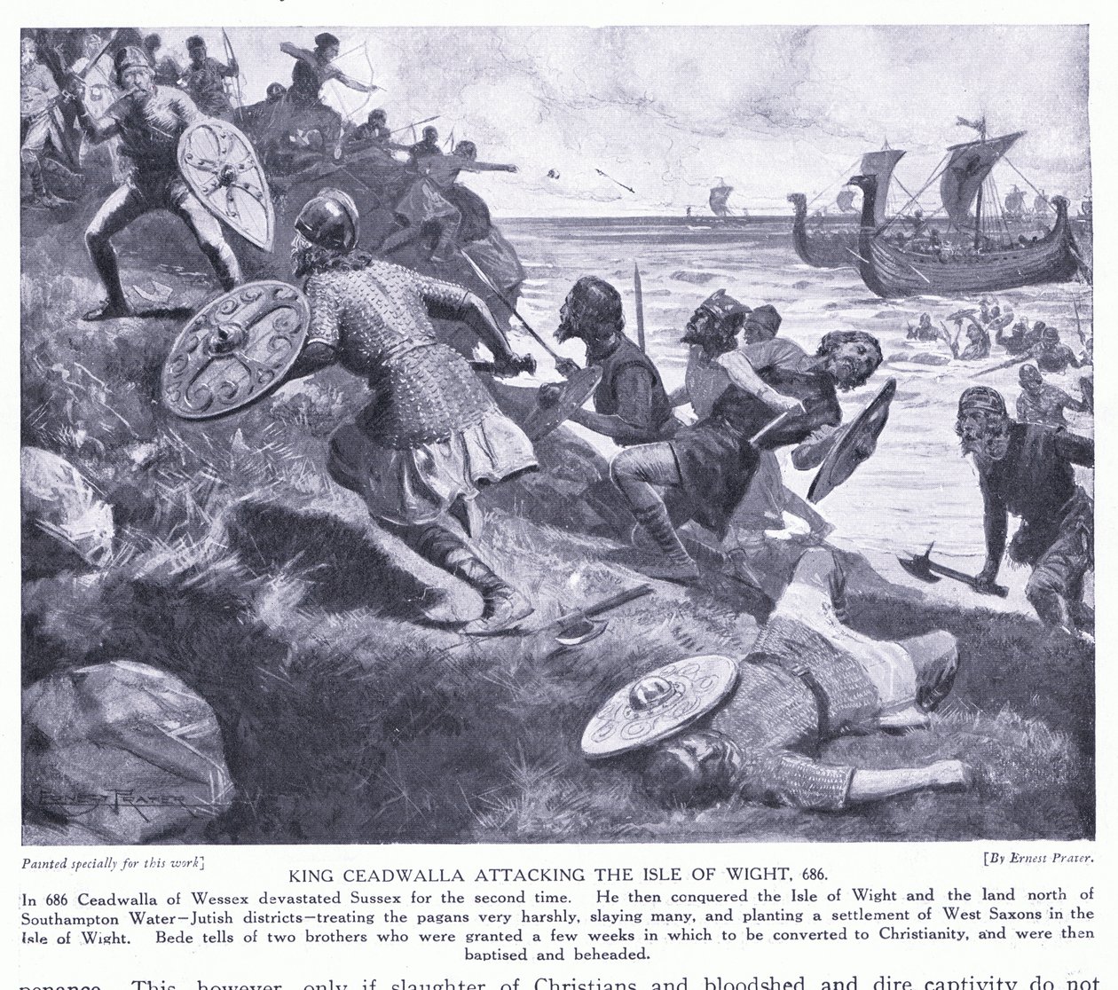Koning Ceadwalla valt het eiland Wight aan AD686 door Ernest Prater