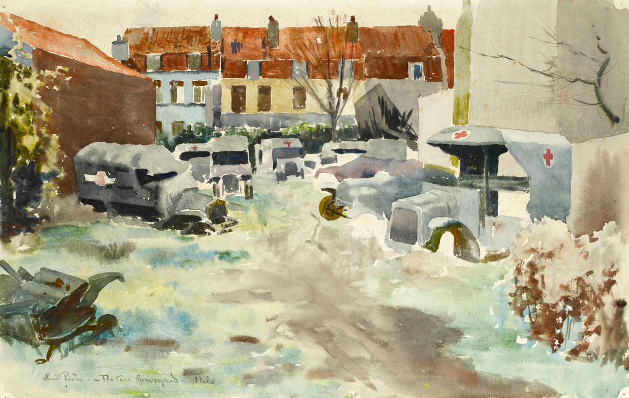 Het Autokerkhof, Malo, c.1919 door Ernest Procter