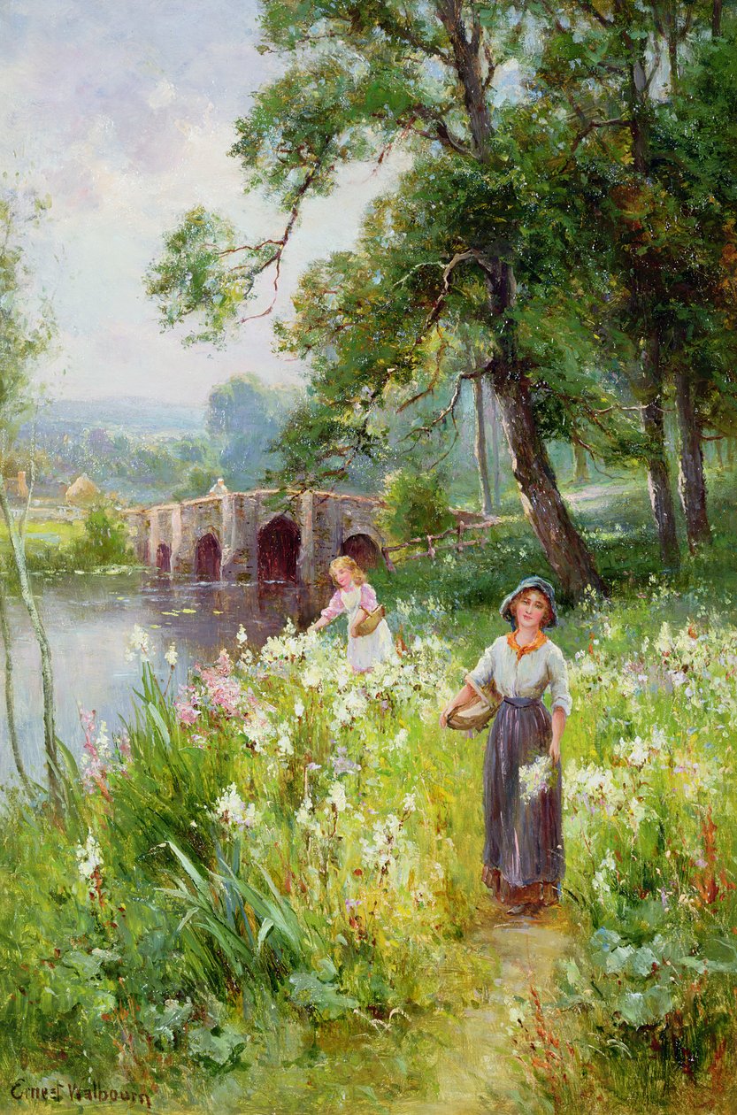 Bloemen plukken bij de Rivier door Ernest Walbourn
