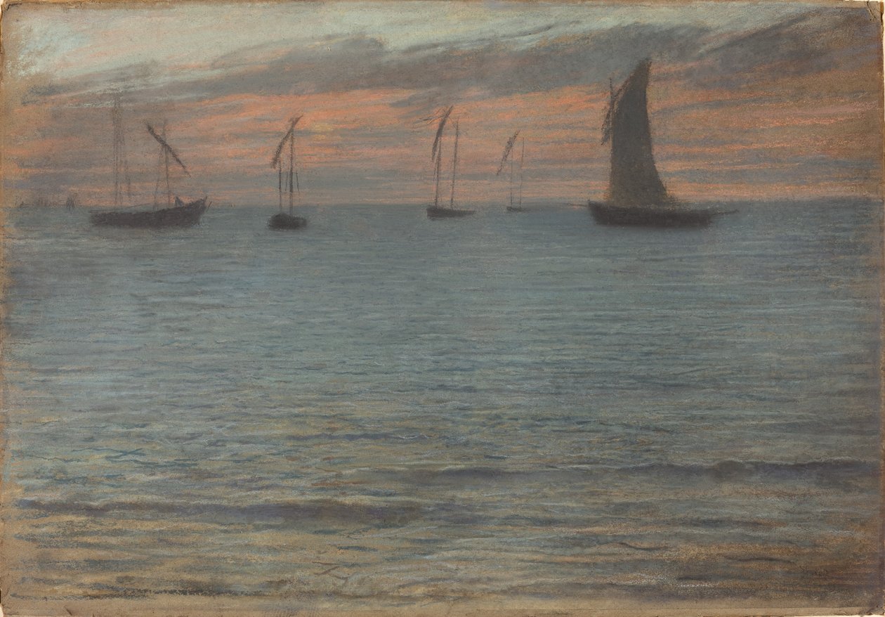 Een zeegezicht bij zonsondergang door Ernest Ange Duez