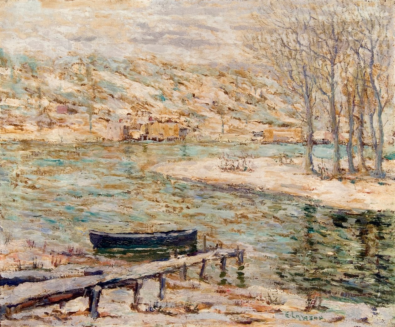 Rivierscène - Boot en Bomen door Ernest Lawson