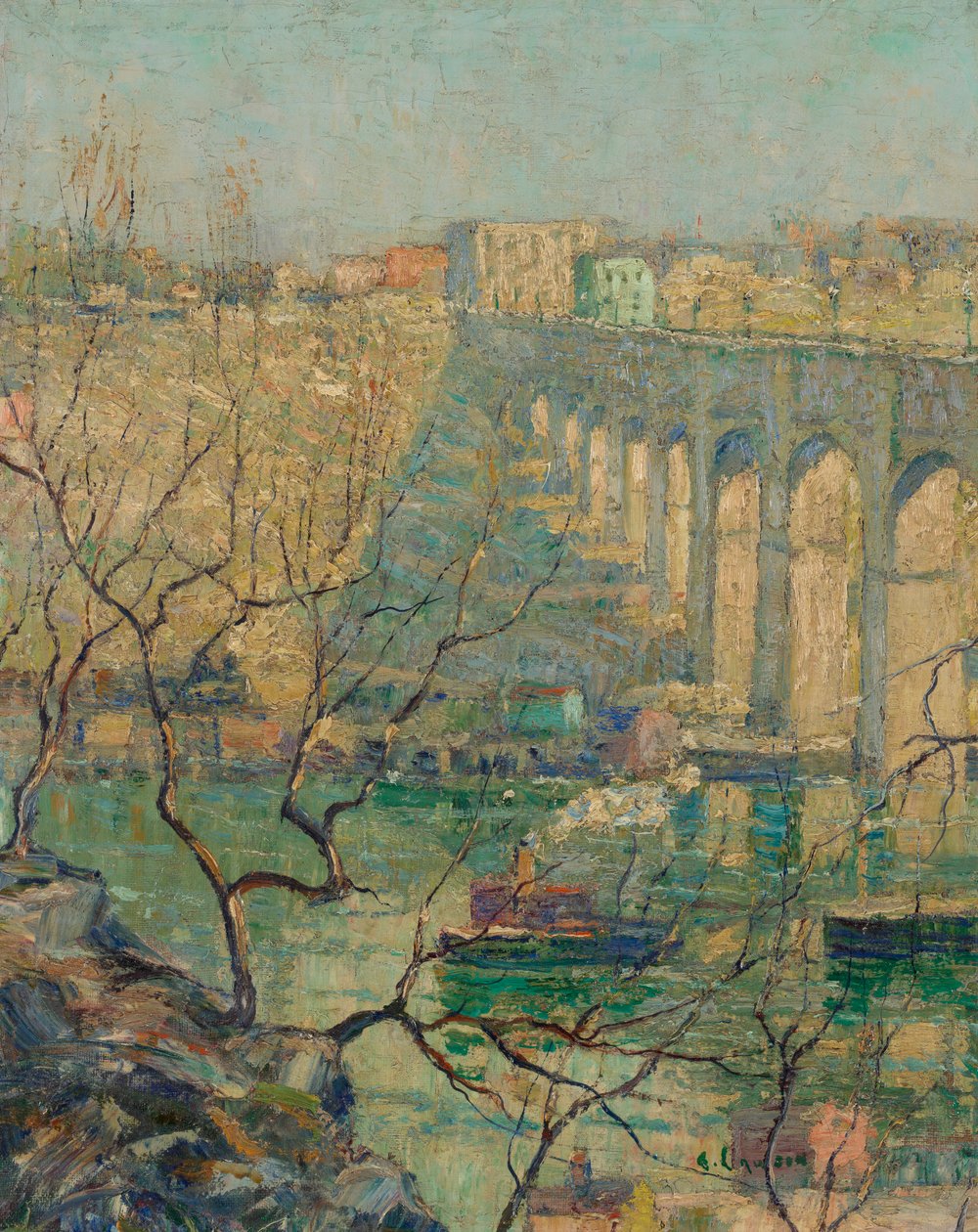 Uitzicht op de brug door Ernest Lawson