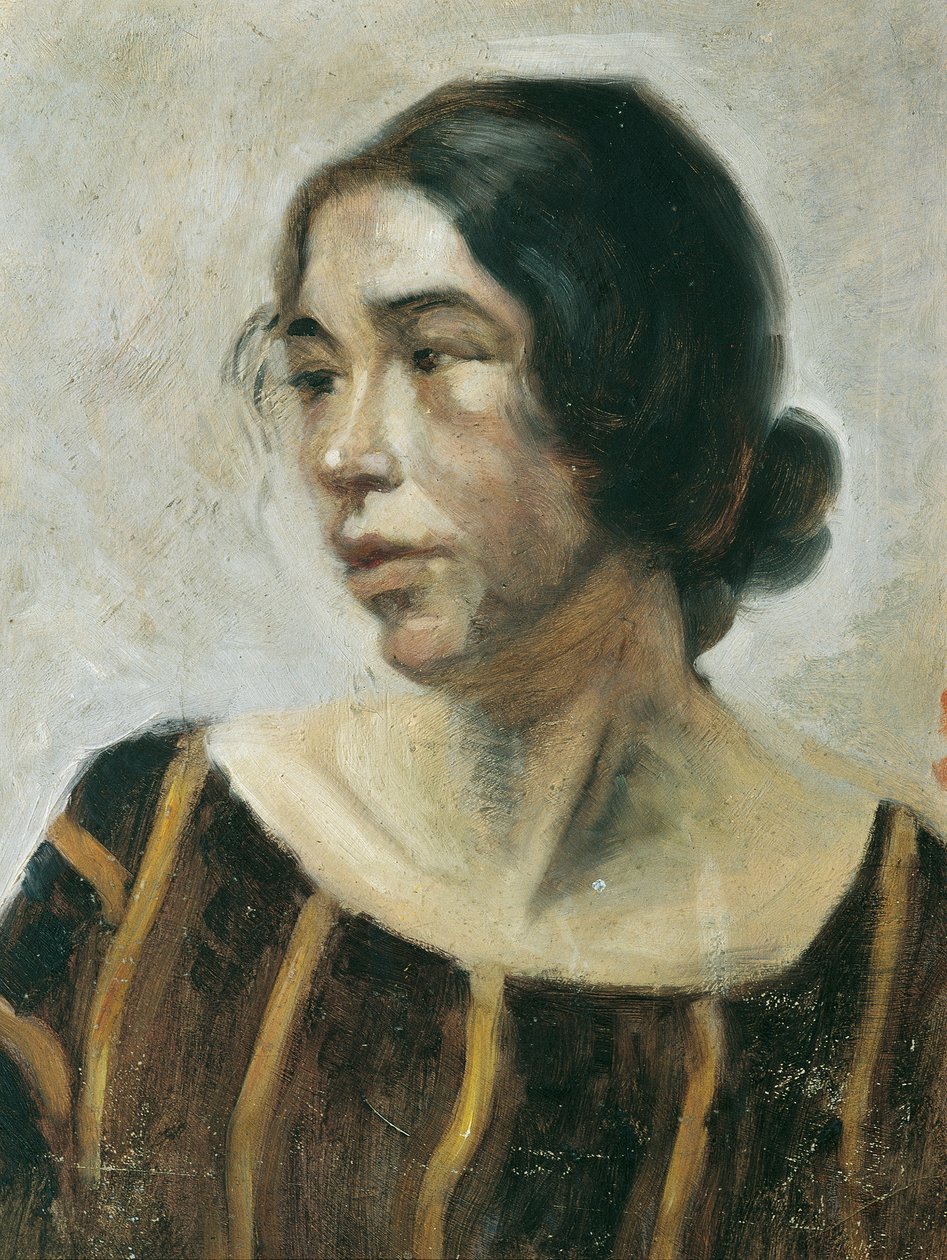 Dame in gestreepte jurk door Ernestine von Hüttenbrenner