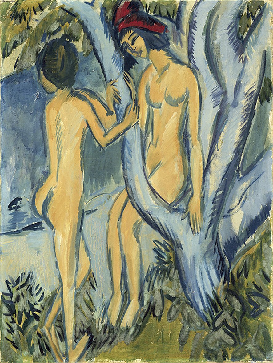 Naakten bij een boom door Ernst Ludwig Kirchner