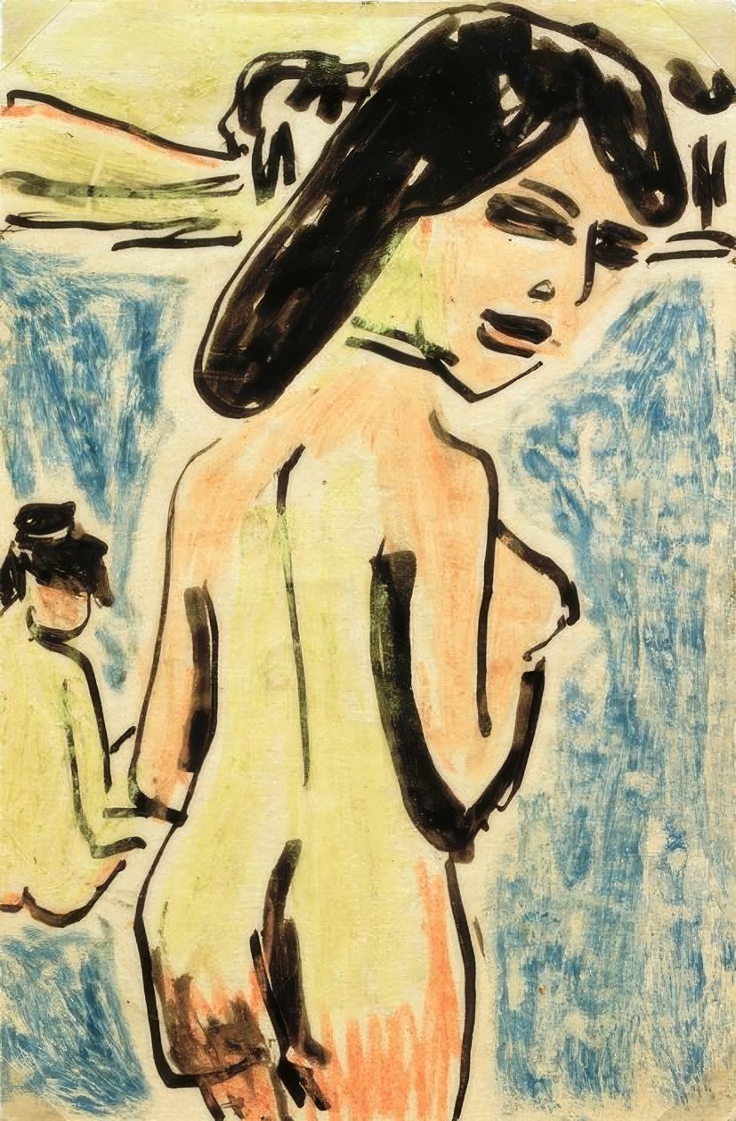 Baden in de vijver door Ernst Ludwig Kirchner