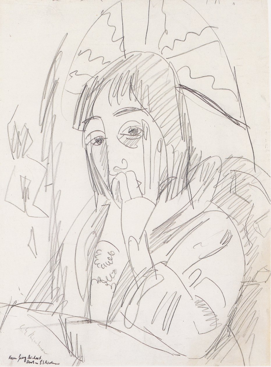 Erna met Japanse paraplu door Ernst Ludwig Kirchner