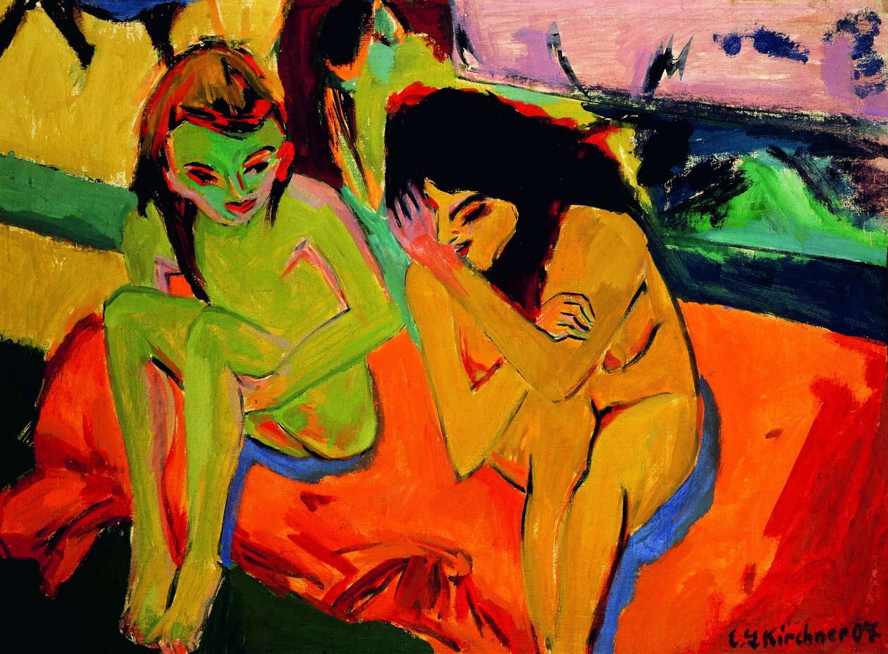 Naakt meisje praten door Ernst Ludwig Kirchner