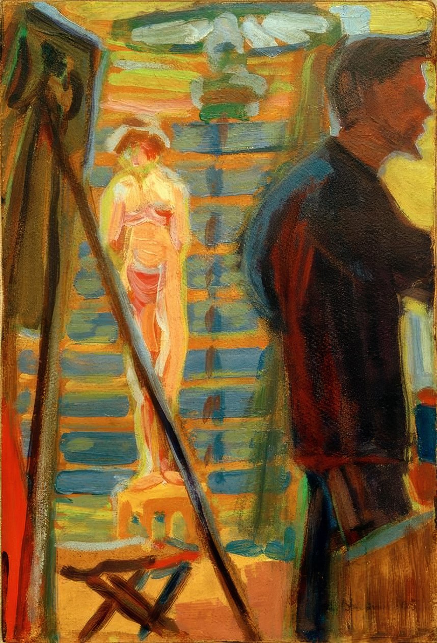 Heckel en model in het atelier door Ernst Ludwig Kirchner