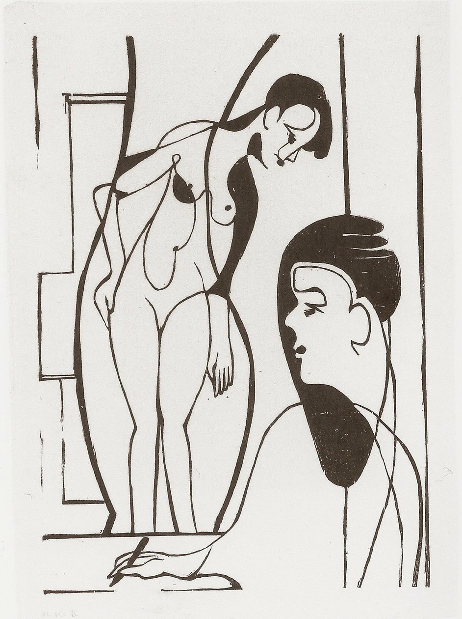 Kunstenaar en model door Ernst Ludwig Kirchner