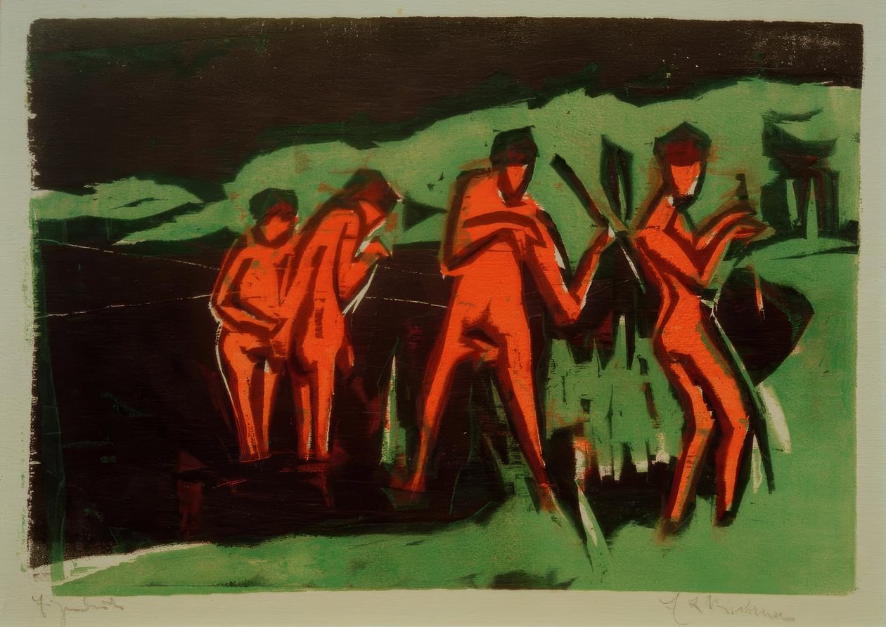 Baden met riet werpen door Ernst Ludwig Kirchner