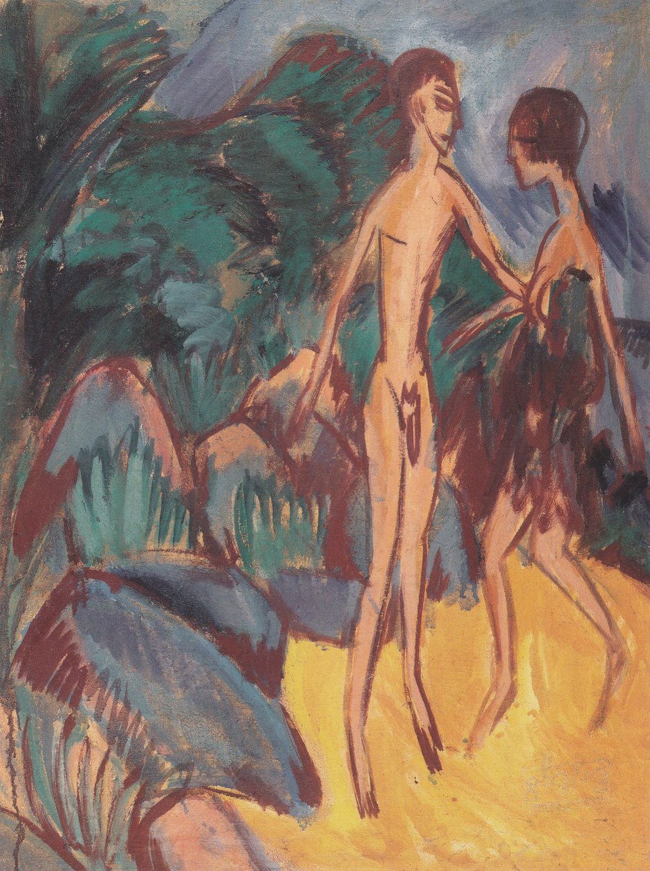 Naakte jongeling en meisje aan het strand door Ernst Ludwig Kirchner