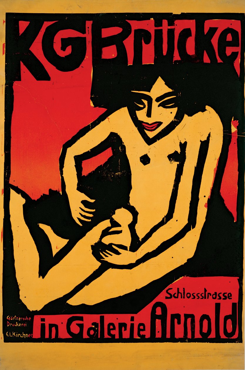 Poster voor de tentoonstelling van de kunstenaarsgroep Die Brücke in de Arnold Gallery Dresden door Ernst Ludwig Kirchner