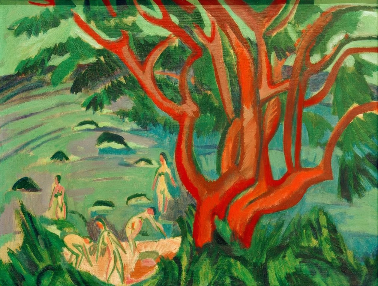 Rode boom aan het strand door Ernst Ludwig Kirchner