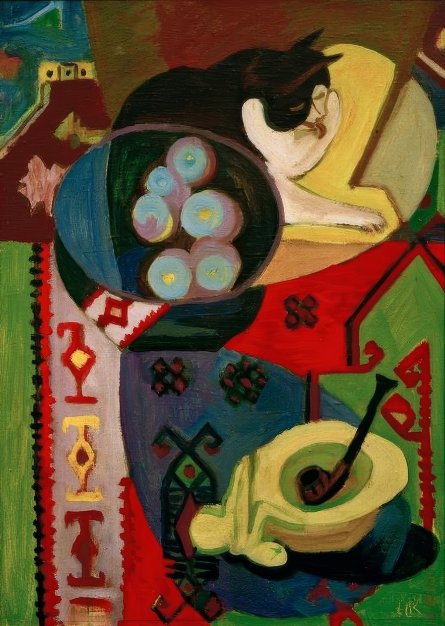 Stilleven met Kat en Pijp door Ernst Ludwig Kirchner