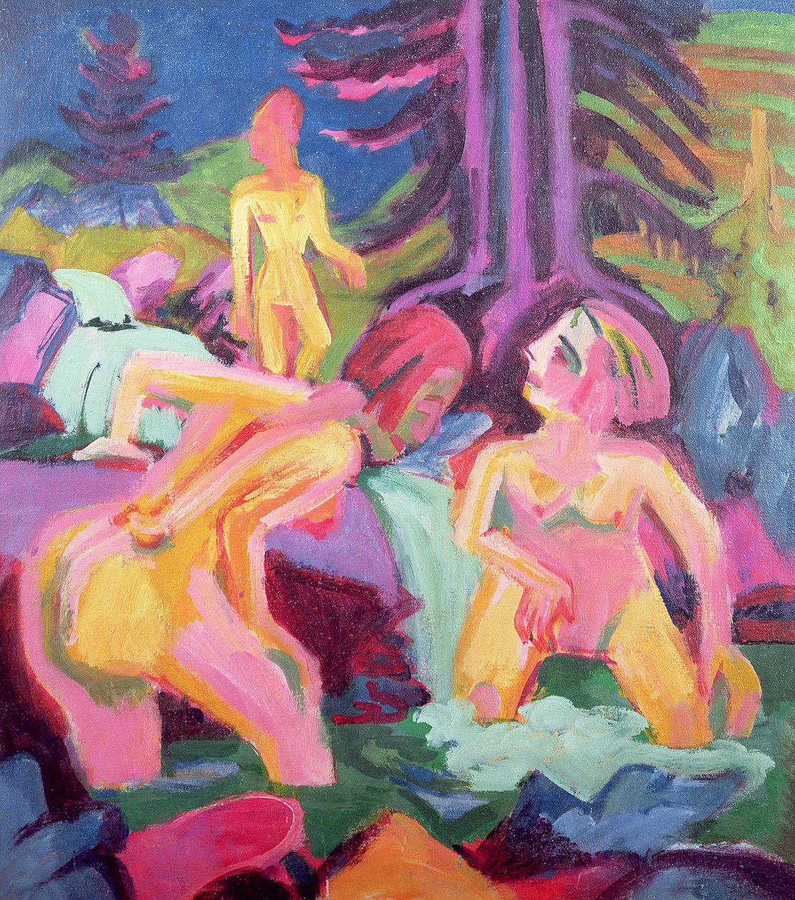 Drie baders in een stroom door Ernst Ludwig Kirchner