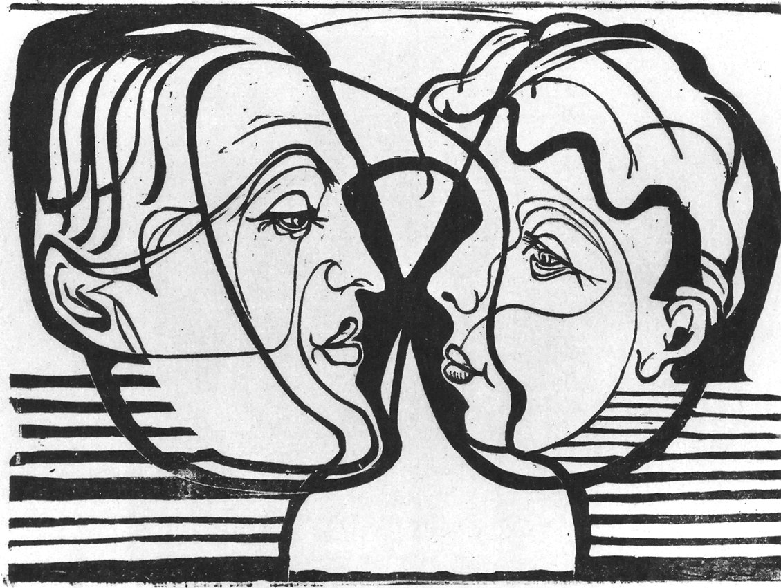 Twee hoofden die elkaar aankijken door Ernst Ludwig Kirchner