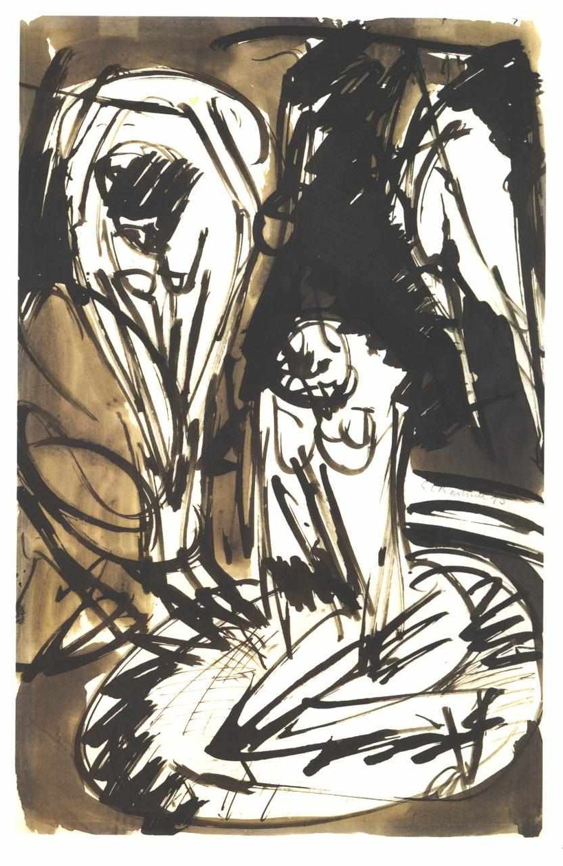 Twee badende meisjes in badkuip door Ernst Ludwig Kirchner