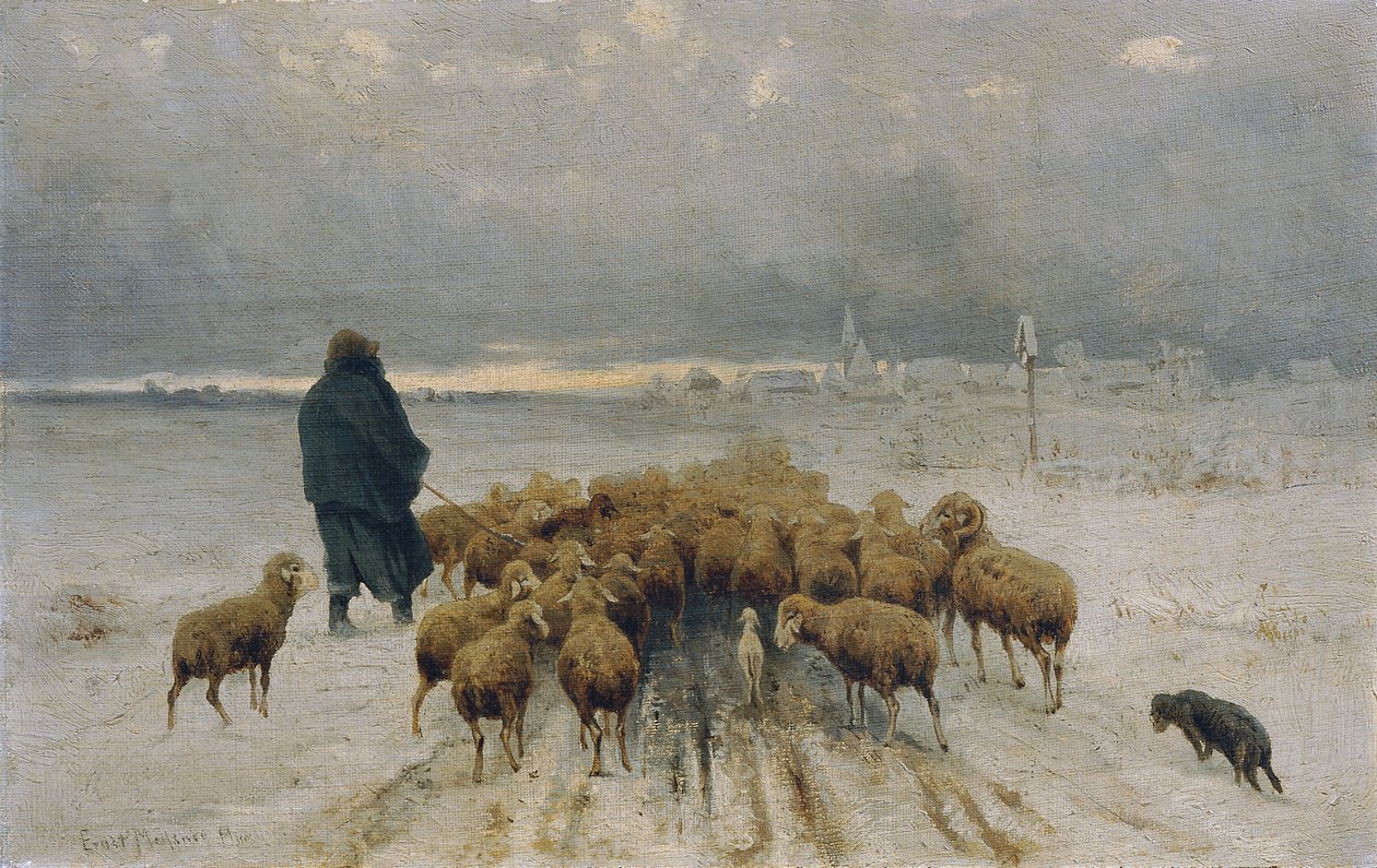 Terugkerende schapenherder door Ernst Adolph Meissner