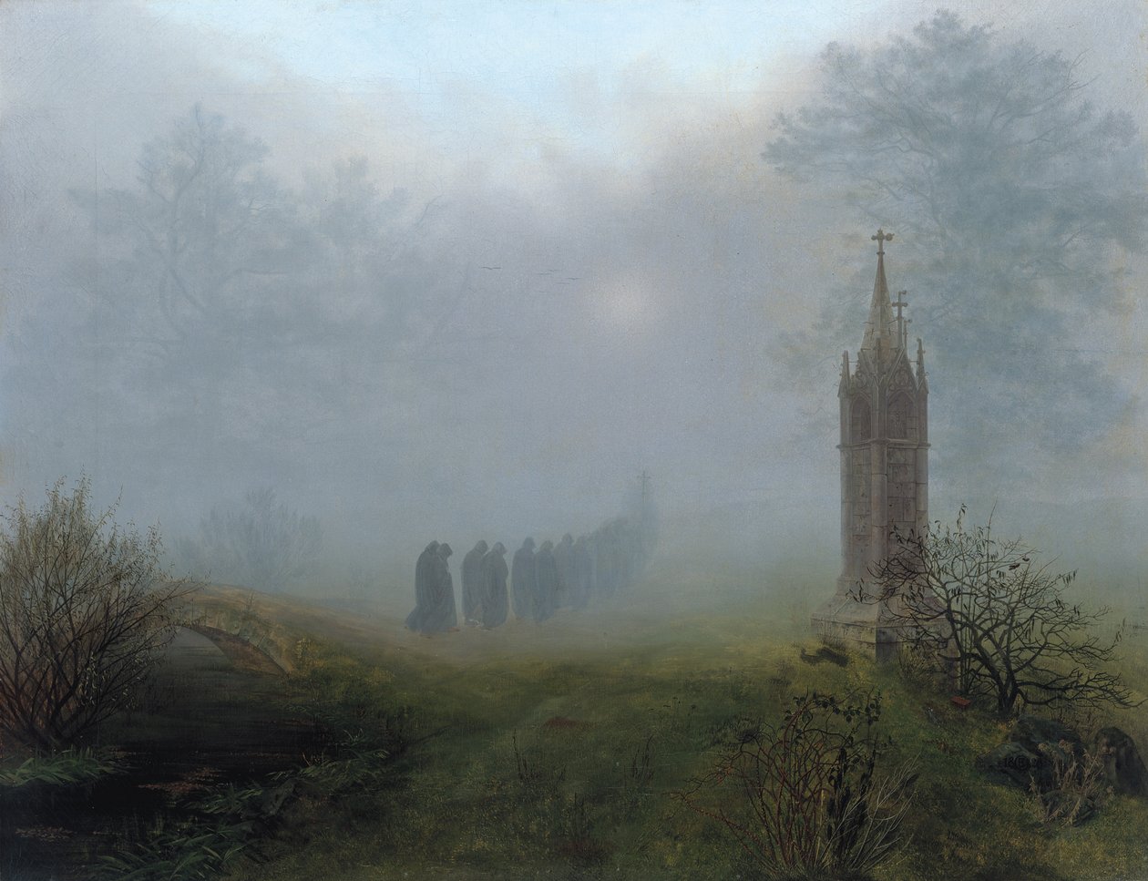 Processie in de mist, 1828 door Ernst Ferdinand Oehme