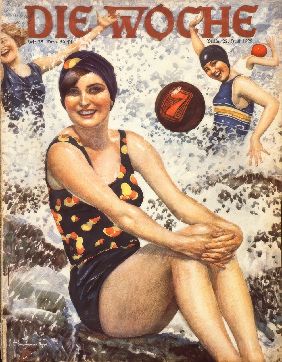 Jonge vrouwen in de golven door Ernst Heilemann