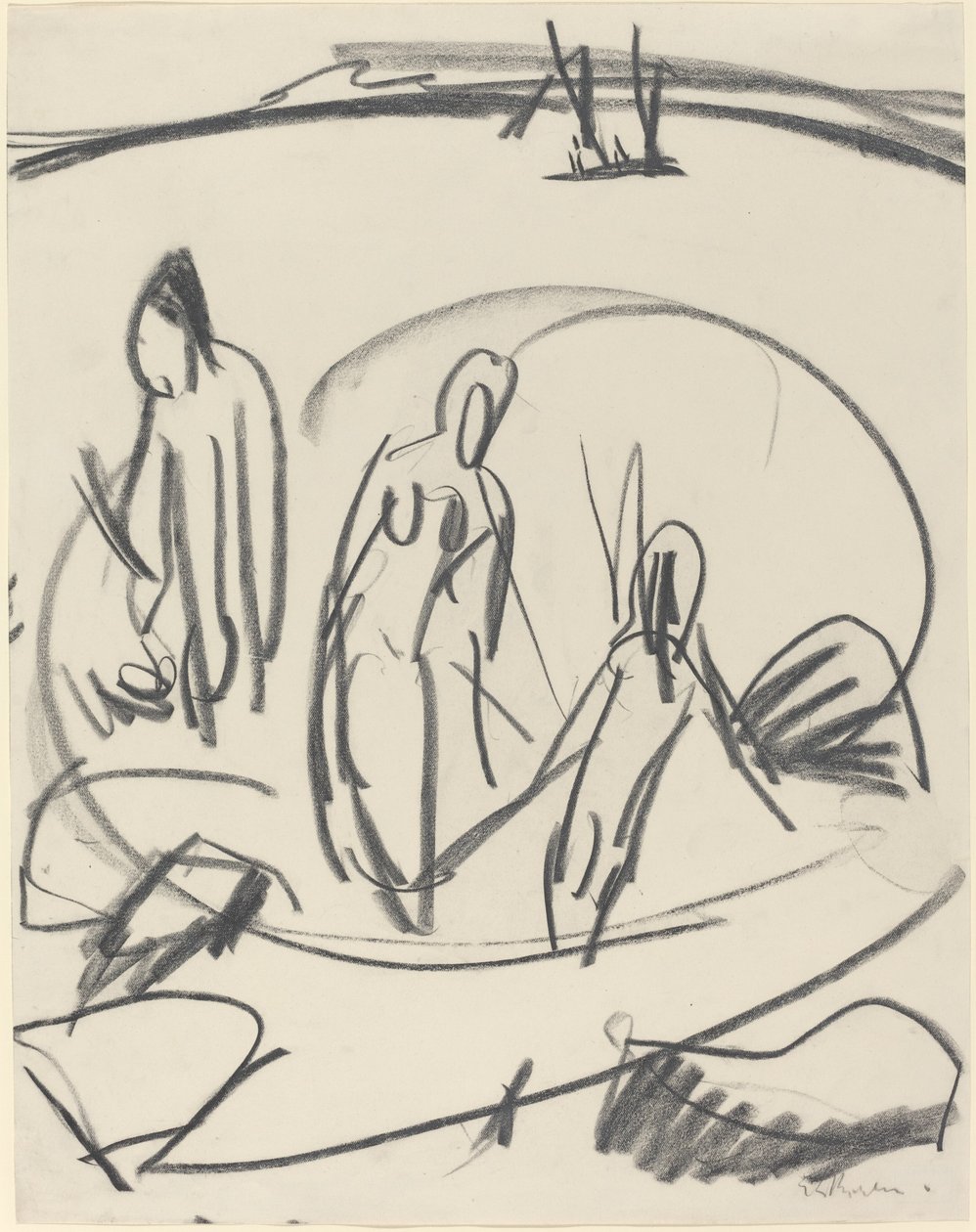 Drie baders in de zee, c. 1914 door Ernst Ludwig Kirchner