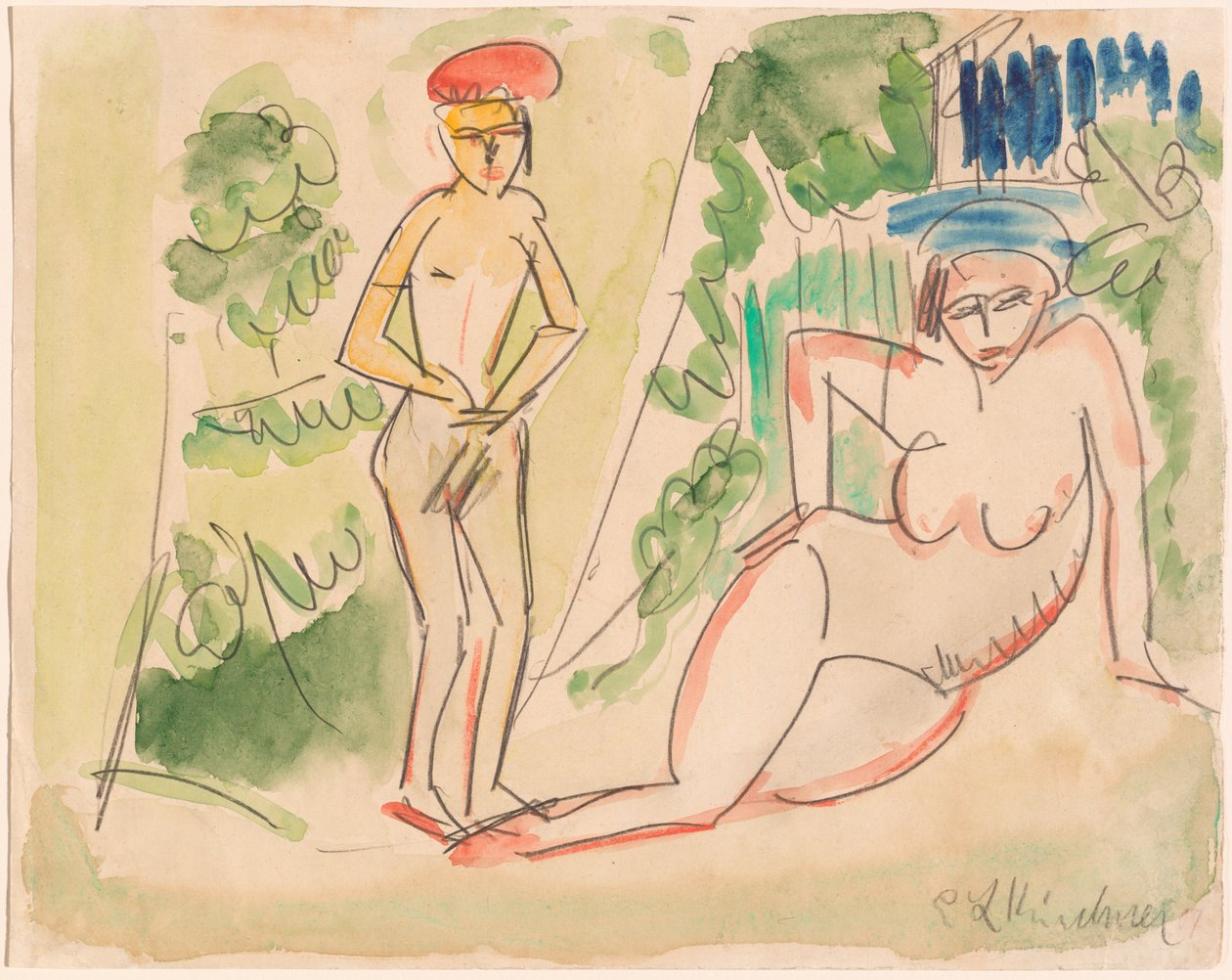 Twee baders bij het bos door Ernst Ludwig Kirchner