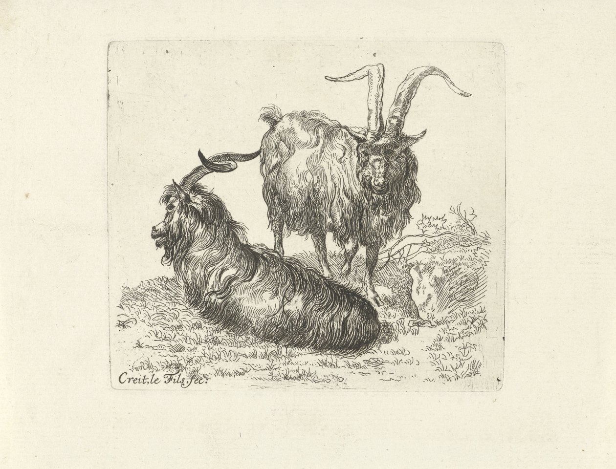 Twee rammen in een weide door Ernst Ludwig Creite