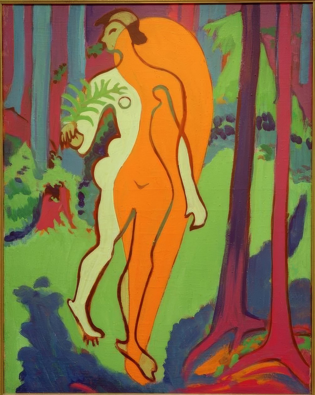 Naakt in oranje en geel door Ernst Ludwig Kirchner