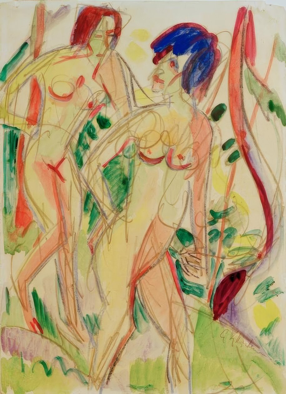 Naakten in het bos, blauw door Ernst Ludwig Kirchner