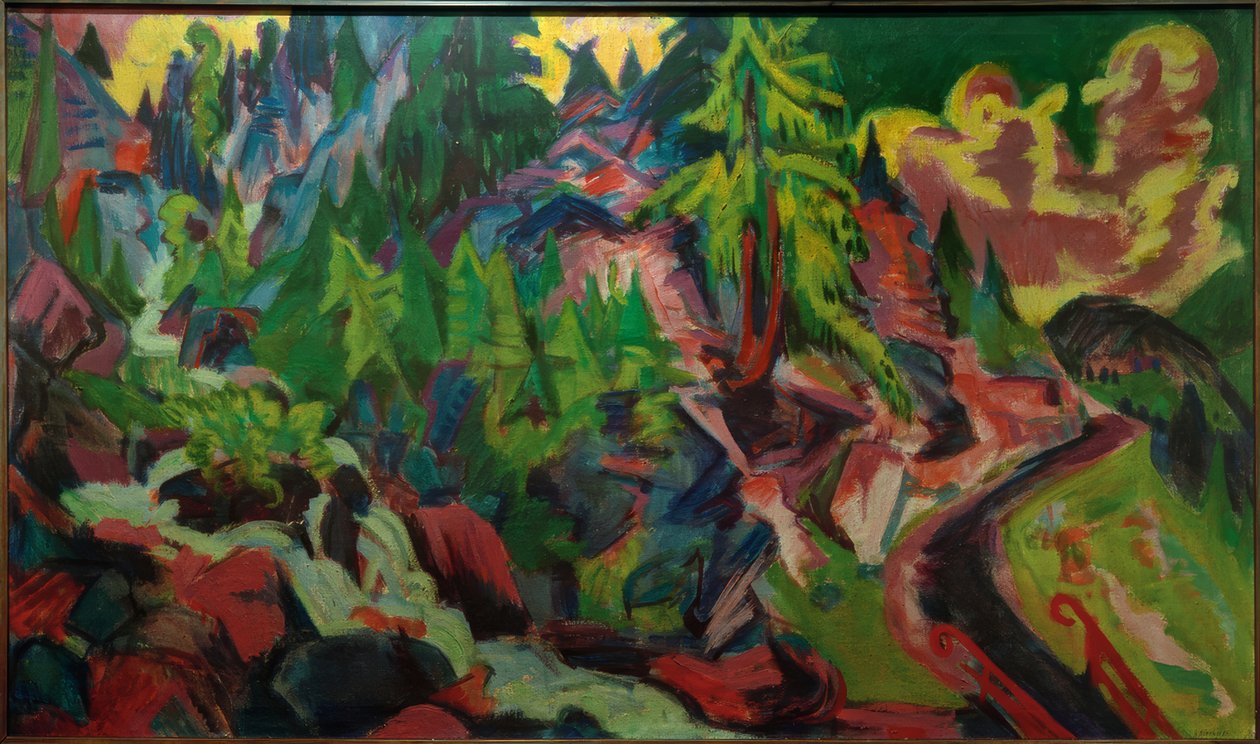 Arvenlandschap met waterval door Ernst Ludwig Kirchner