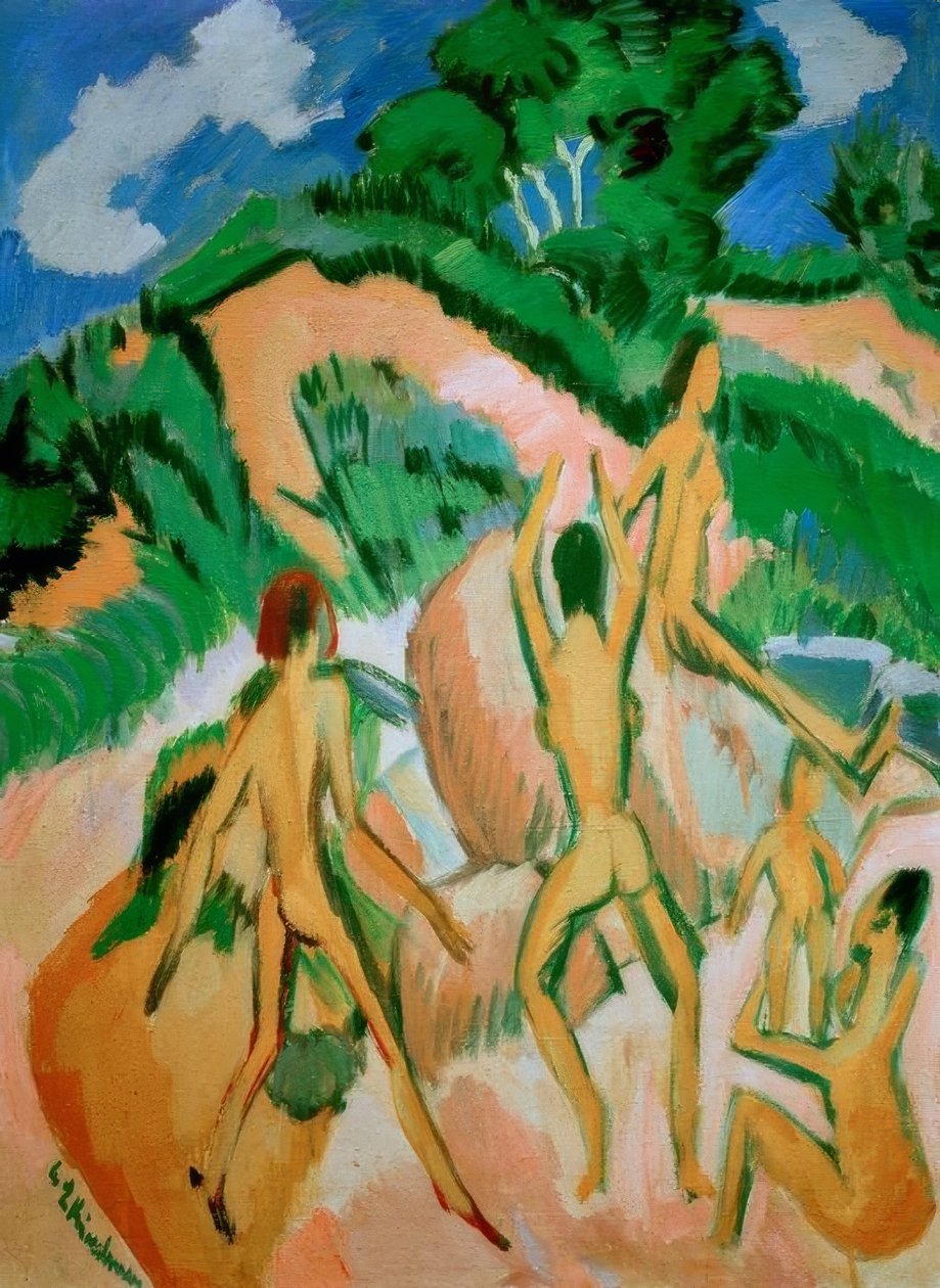 Baden tussen de duinen (Fehmarn) door Ernst Ludwig Kirchner