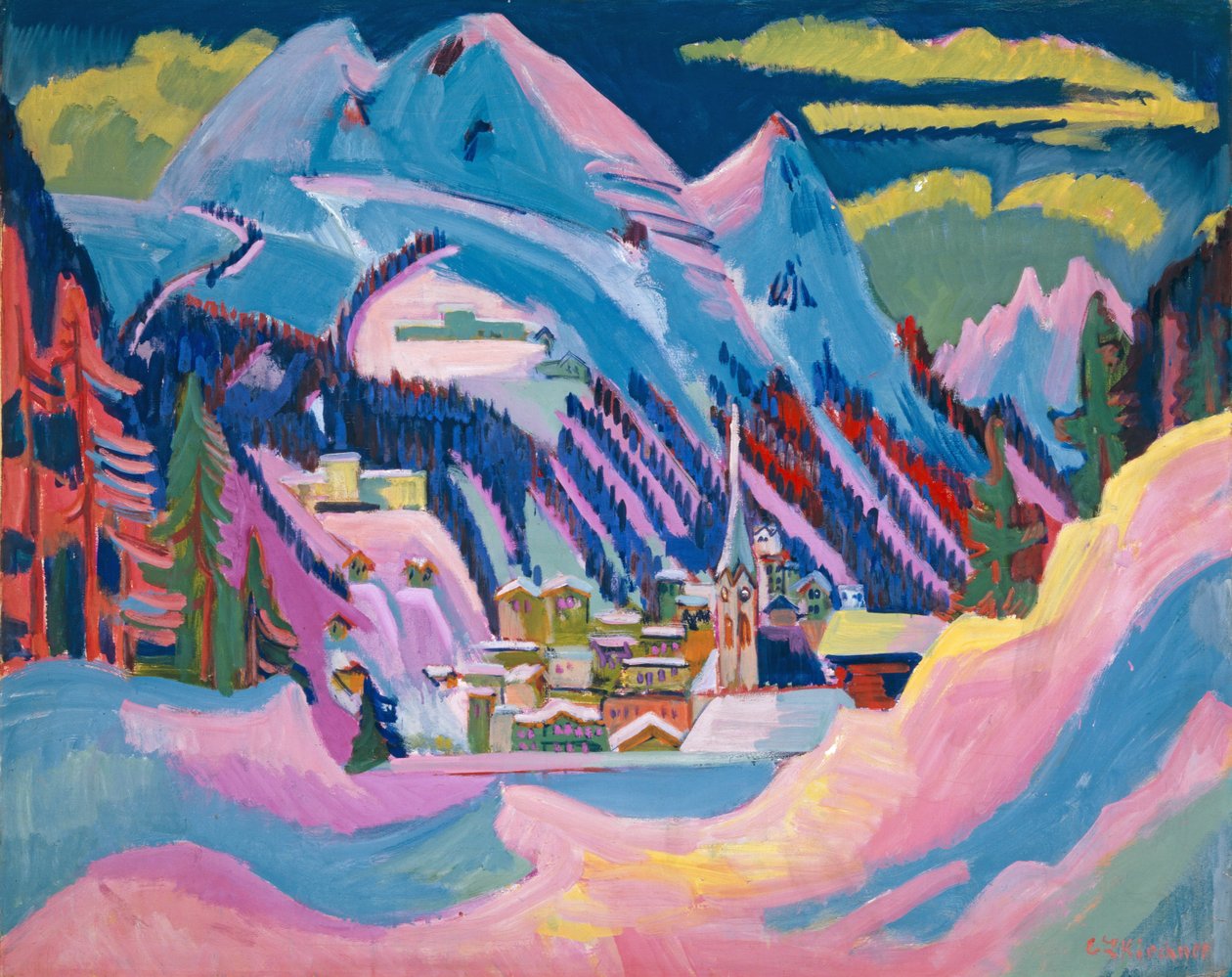 Davos in de Winter door Ernst Ludwig Kirchner