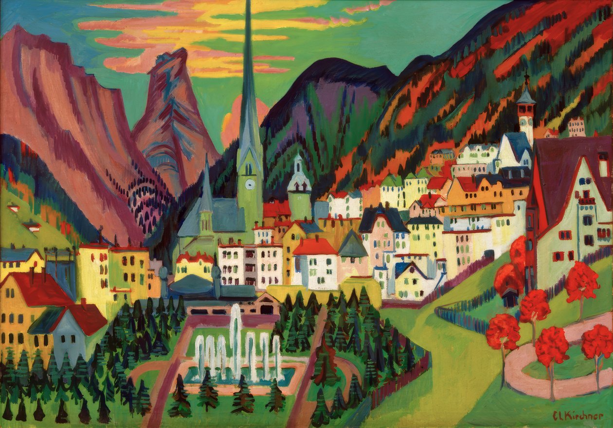 Davos met kerk. Davos in de zomer door Ernst Ludwig Kirchner