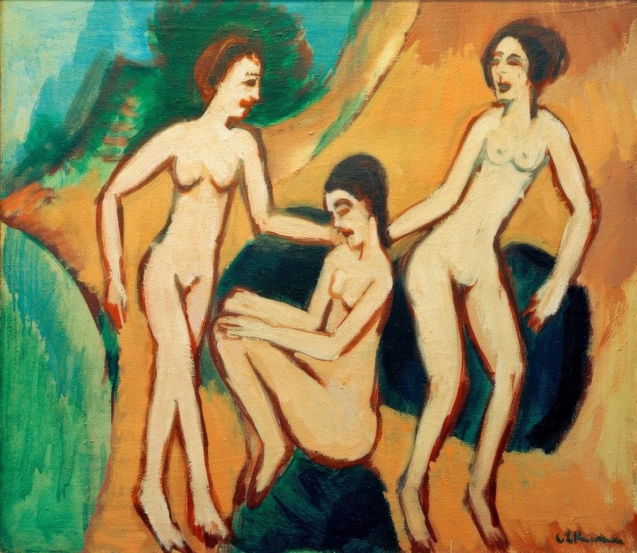 Drie badende op het strand door Ernst Ludwig Kirchner