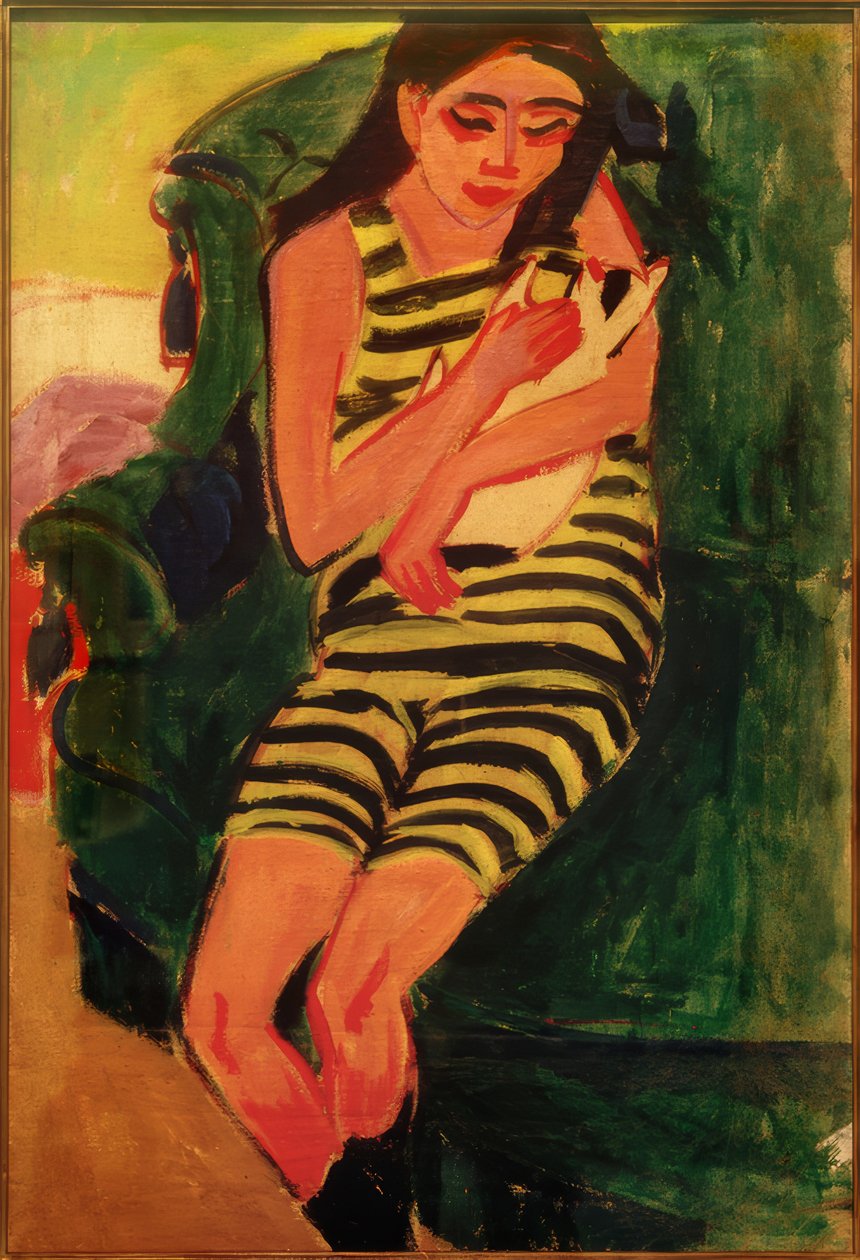Fränzi met kat door Ernst Ludwig Kirchner